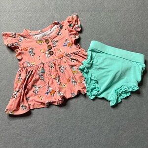 Posh Peanut Top Bloomers Cover Girls 6-12 M Pink Bunnies Teal Ruffle Butt Bamboo